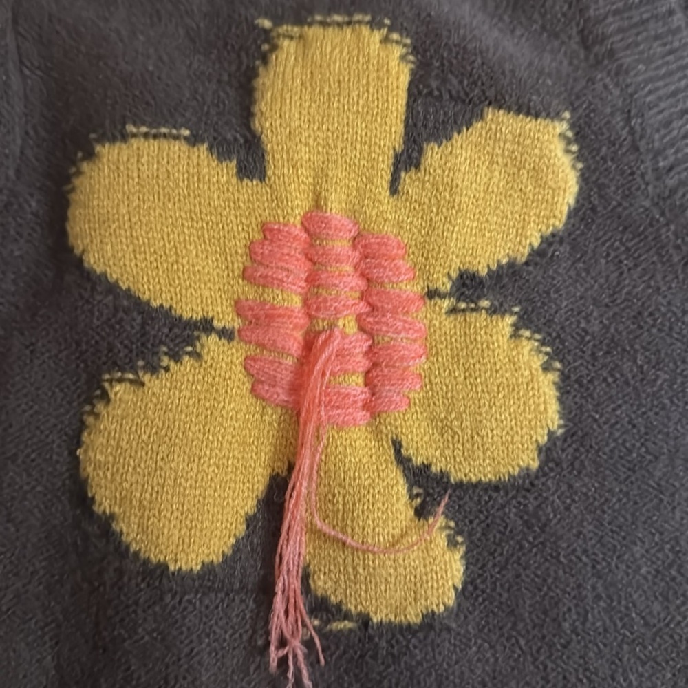 POL Balloon Sleeve Oversized Acrylic Sweater Fringe Detail Floral Pattern Small - Picture 8 of 12